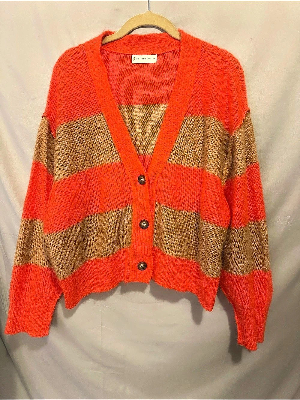 By Together Striped Cardigan in Orange & Brown Size S/M